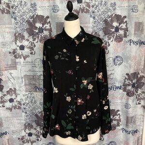H&M Black Floral Button Down Shirt